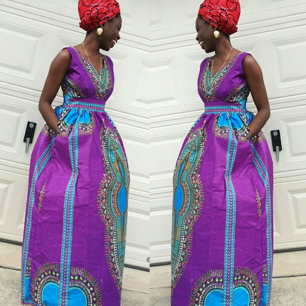Women African print full length maxi dress